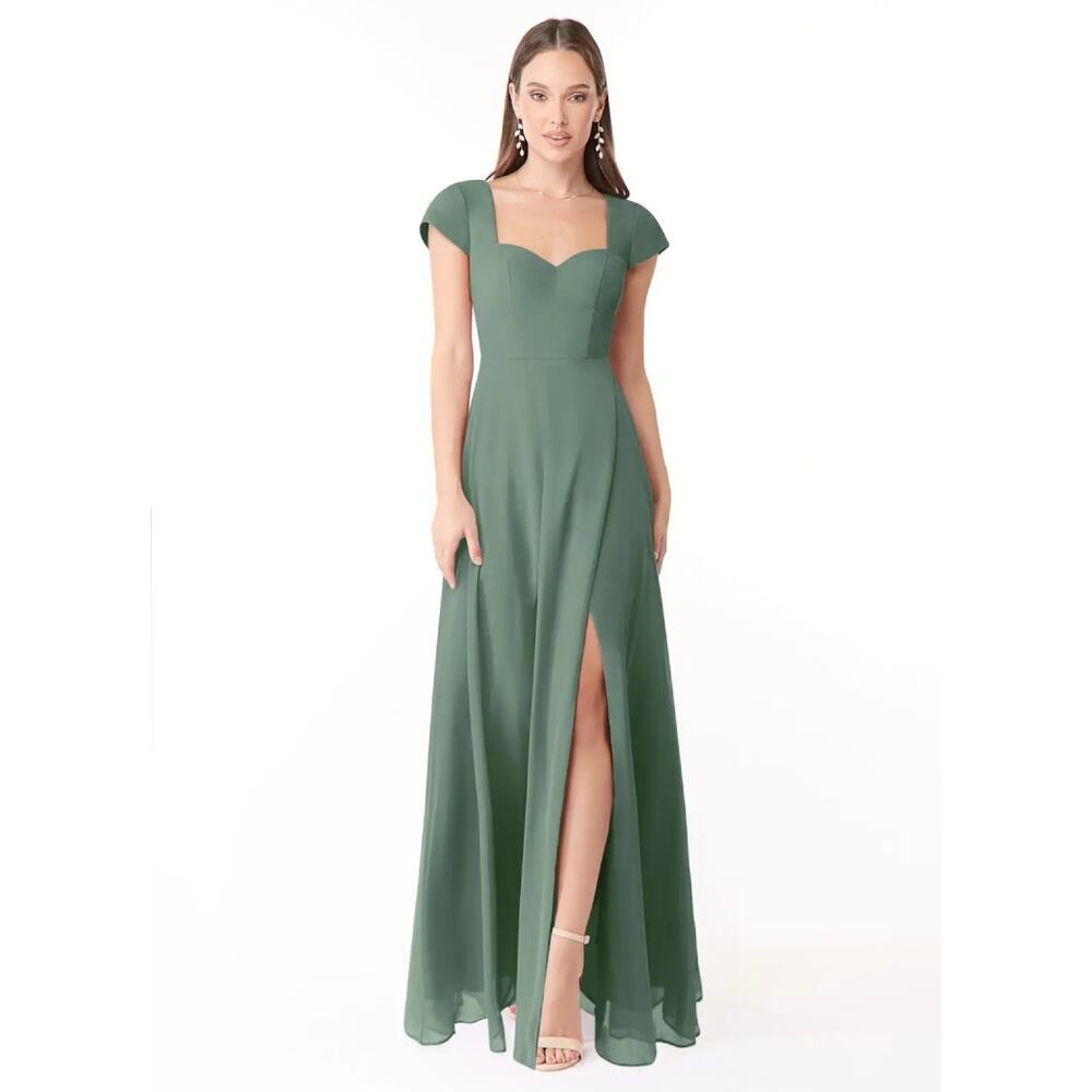 NWT Azazie Hainsley Dress Eucalyptus A-Line Sweetheart Neckline Chiffon Size A16
